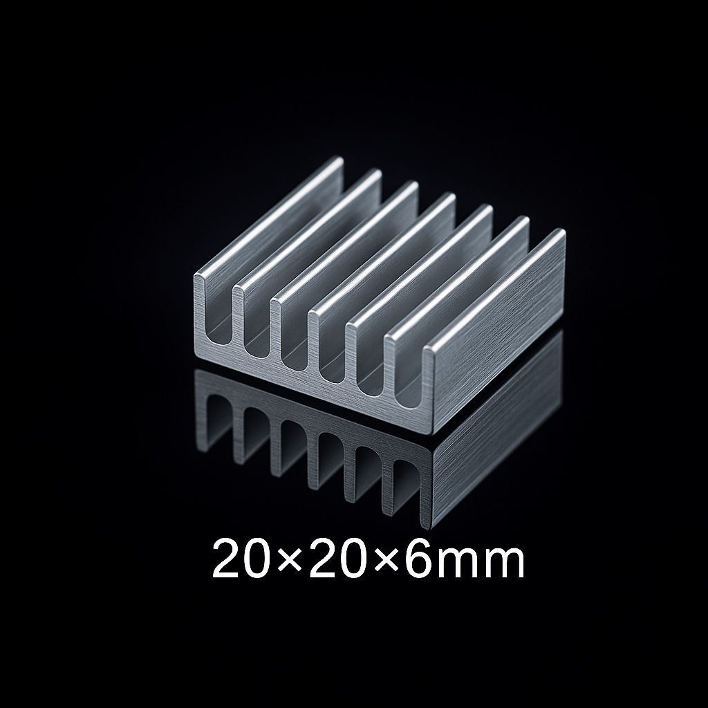 Aluminium Kühlkörper 20×20×6 mm – mit selbstklebender Wärmeleitpaste