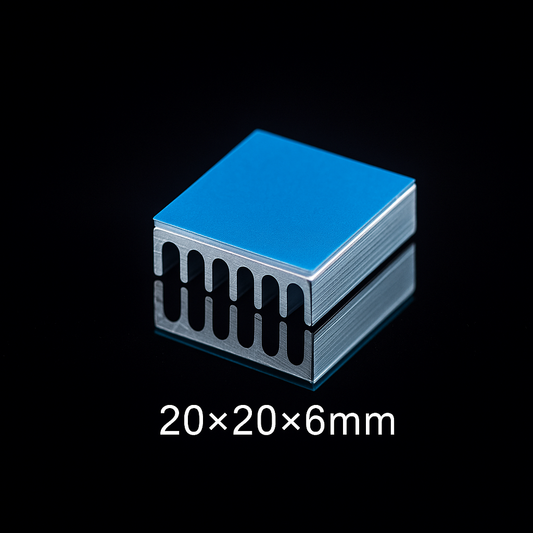 Aluminium Kühlkörper 20×20×6 mm – mit selbstklebender Wärmeleitpaste